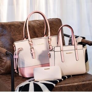 Montana West Pink and Cream Tote Set